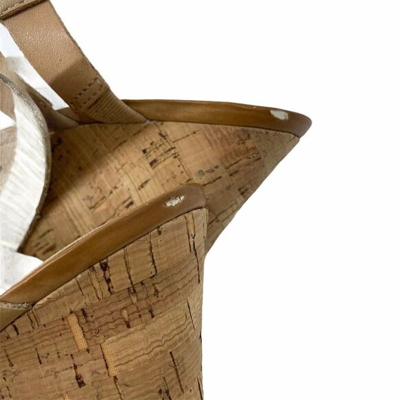 Guess Cork Wedge Heels Tan Open Toe 8.5 Leather - Picture 10 of 11